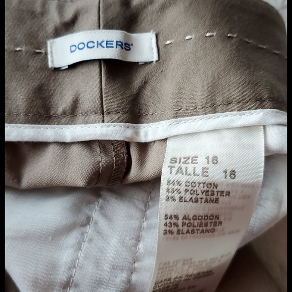 DOCKERS tan brown capri length pants side slits 16 Tall - Picture 2 of 9